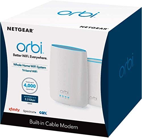 NETGEAR Orbi Built-in-Modem Whole Home Mesh WiFi System with all-in-one cable modem and WiFi router