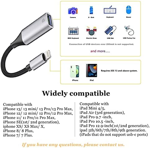 Amazon.com: IVSHOWCO USB Camera Adapter for iPhone [Apple MFi Certified], Lightning to USB OTG Cable