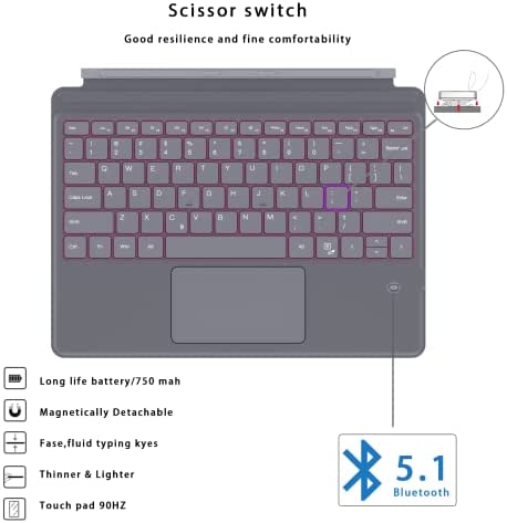 Amazon.com: Type Cover for Microsoft Surface Pro 9/Pro 8/Pro X 13 Inch Keyboard: 7-Color Backlit Mul