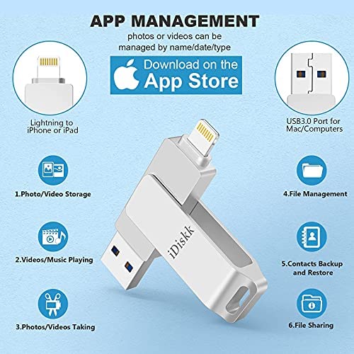 iDiskk 128GB MFi Certified Photo Stick for iPhone Flash Drive for iPhone (14/13/12/11 Pro/Plus/Pro M
