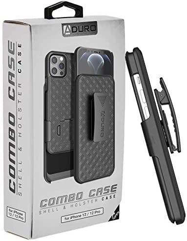 Aduro Combo Case & Holster for iPhone 12/ 12 Pro, Slim Shell & Swivel Belt Clip Holster, wit
