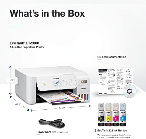 Amazon.com: Epson EcoTank ET-2800 Wireless Color All-in-One Cartridge-Free Supertank Printer with Sc