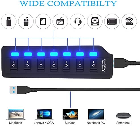 Amazon.com: USB Hub 3.0 Splitter,7 Port USB Data Hub with Individual On/Off Switches and Lights for