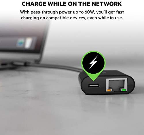 Belkin USB C To Ethernet + Charge Adapter - Gigabit Ethernet Port Compatible with USB C Devices - US