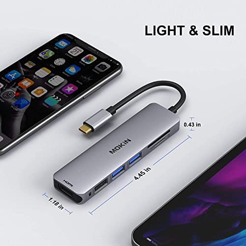 USB C Hub HDMI Adapter for MacBook Pro 2019/2018/2017, MOKiN 5 in 1 Dongle USB-C to HDMI, Sd/TF Card