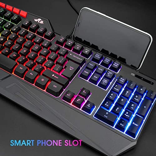 Rii RK202 RGB Gaming Keyboard Multiple Color Rainbow LED Backlit USB Wired Gaming Keyboard,104 Keys