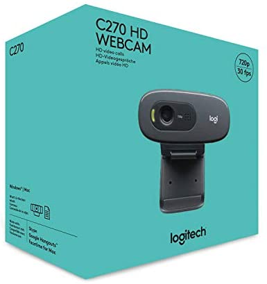 Logitech C270 HD Webcam, 720p, Widescreen HD Video Calling,Light Correction, Noise-Reducing Mic, For