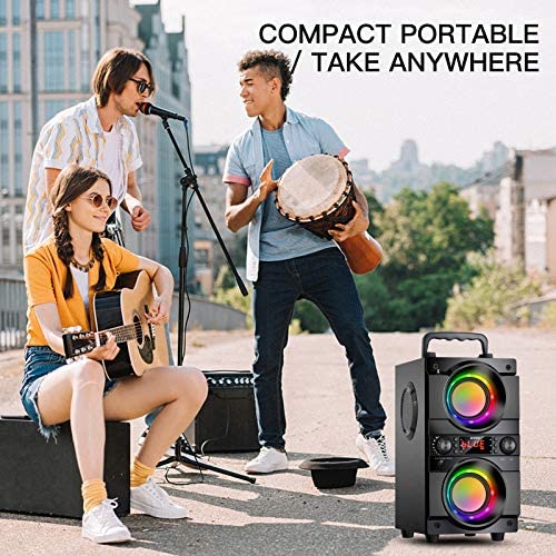 60W (80W Peak) Portable Bluetooth Speaker with Double Subwoofer Heavy Bass, Bluetooth 5.0 Wireless 1
