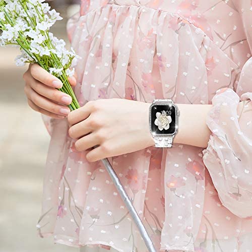 Supoix Compatible with Apple Watch Band 38mm + Case, Women Jewelry Bling Diamond Rhinestone Replacem