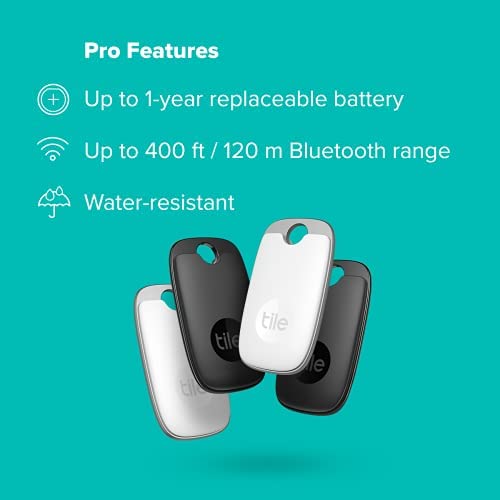 Tile Pro (2022) 4-Pack. Powerful Bluetooth Tracker, Keys Finder and Item Locator for Keys, Bags, and