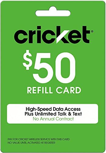 Cricket Refill Card $50 Cricket Wireless Refill Card $50
