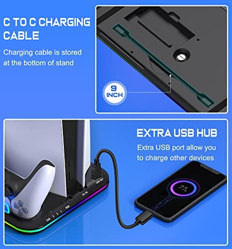 Amazon.com: PS5 Stand with 4 Level Cooling Fan and RGB LED, Dual Fast PS5 Controller Charging Statio