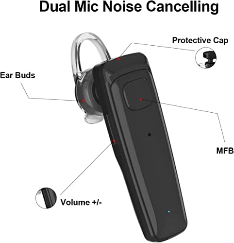 ADADPU Bluetooth Headset - V5.0 Wireless Handsfree Earpiece Built-in Dual Mic Noise Cancelling, 10 D