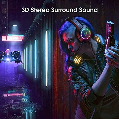 Ajsaki 【2022 Upgraded K9 Gaming Headset,Gaming Headphones with RGB LED Lights, Noise Cancelling, Ste