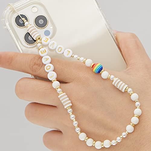 Amazon.com: Brasenia 5PCS Y2K Beaded Phone Lanyard Wrist Strap Clay Beaded Phone Charm Colorful Bead