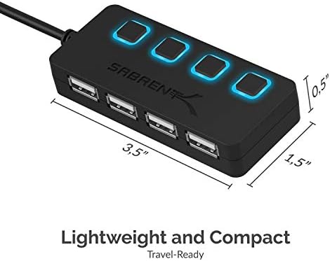 SABRENT 4 Port USB 2.0 Data Hub with Individual LED lit Power Switches [Charging NOT Supported] for