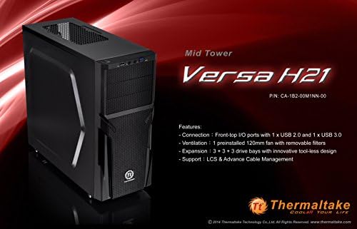 Thermaltake Versa H21 SPCC ATX Mid Tower Computer Chassis CA-1B2-00M1NN-00,Black